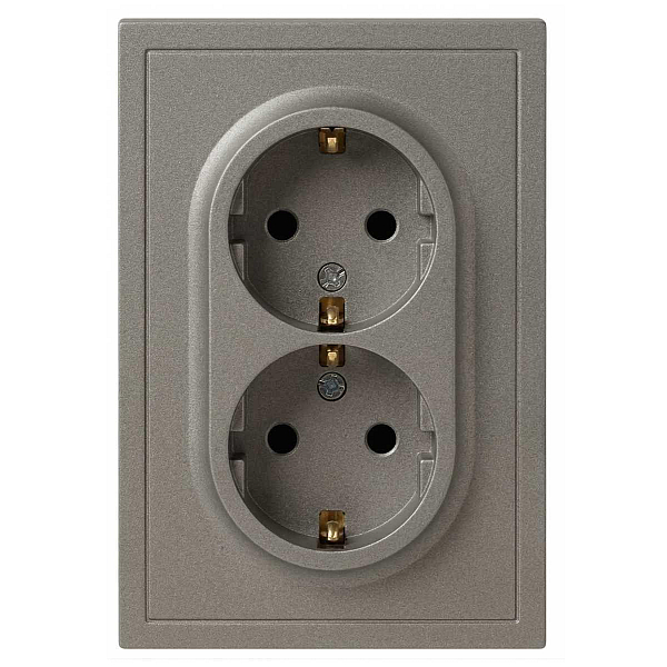 Розетка ЭРА Galaxy 15-2104-07 с заземлением двойная 2X2P+E Schuko 16А-250В IP20 титан Б0070689
