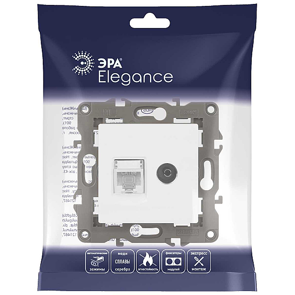 Розетка ЭРА Elegance 14-3110-01М RJ45+TV, белый матовый Б0065767