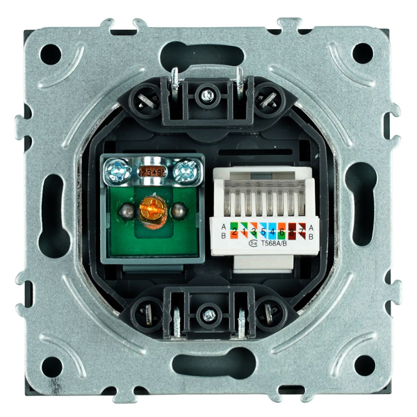 Розетка TV + компьютерная RJ-45 (механизм), STEKKER, RST00-5106-05, серия Эмили, черный уголь, soft touch 49846