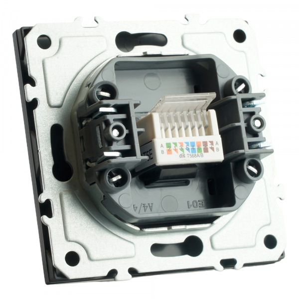 Розетка компьютерная 1-местная RJ-45 (механизм), STEKKER, серия Эмили, RST00-5117-05, черный уголь, soft touch 49847 Розетка компьютерная 1-местная RJ-45 (механизм), STEKKER, серия Эмили, RST00-5117-05, черный уголь, soft touch 49847