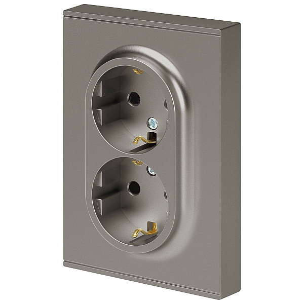 Розетка ЭРА Arktik 16-2105-07 двойная с заземлением 2X2P+E Schuko со шторками 16А-250В титан Б0070460
