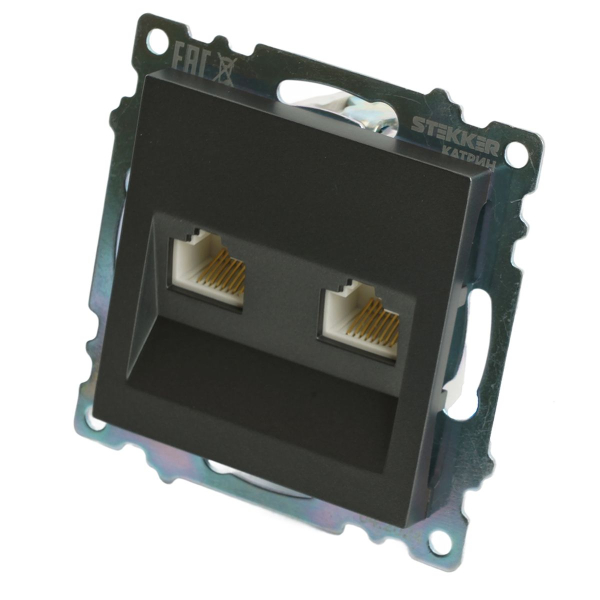 Розетка компьютерная 2-местная RJ-45 (механизм) Stekker GLS00-7109-06 Катрин, графит 50008