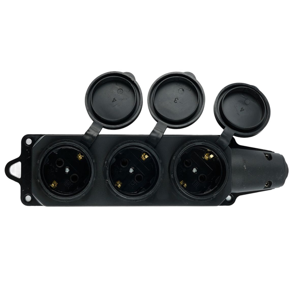 Розетка тройная переносная 2P+PE Stekker Одри с крышкой черный RST16-23-44 32739