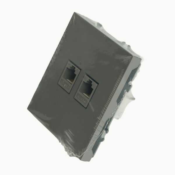 Розетка компьютерная 2-местная RJ-45 (механизм), STEKKER, серия Эмили, RST00-5111-10, платиново-серый, soft touch 49952