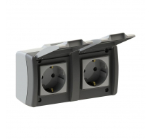Розетка 2К+З двойная Mono Electric Octans IP54 16A 250V с крышкой винтовое подключение бело-серый 154-020007-120
