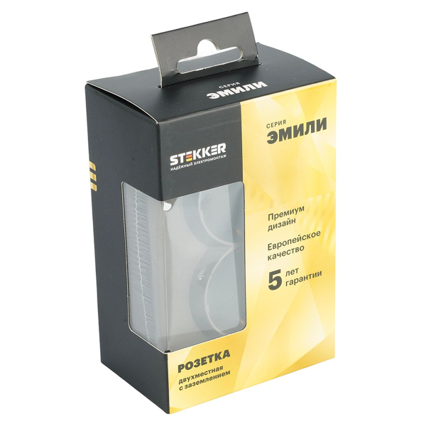 Розетка 2-местная с защитной шторкой, Stekker, с/з, 250В, 16А Эмили, RST16-5114-09, антрацит, soft touch 49934