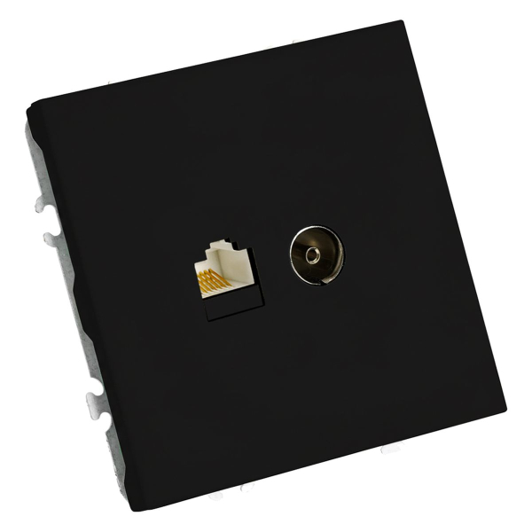 Розетка TV + компьютерная RJ-45 (механизм), STEKKER, RST00-5106-05, серия Эмили, черный уголь, soft touch 49846