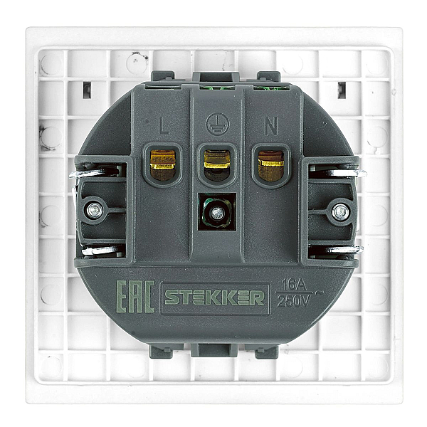 Розетка 1-местная с крышкой с защ. штор Stekker с/з 250В 16А Мия RST16-3112-01 белая магнолия 50441