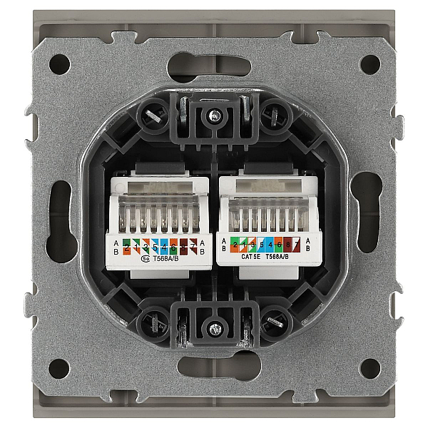 Розетка ЭРА Arktik 16-3108-07 информационная двойная 2XRJ45 титан Б0070490