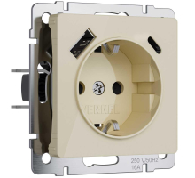 Розетка с заземлением, шторками и USB тип A+C Werkel айвори акрил W1171743 4690389197833