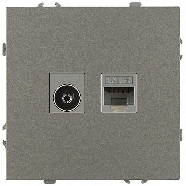 Розетка ЭРА Galaxy 15-3110-07 комбинированная RJ45+TV IP20 титан Б0070788