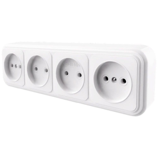 Розетка четырехместная 2P Stekker Брест белый PST16-60-20 39701