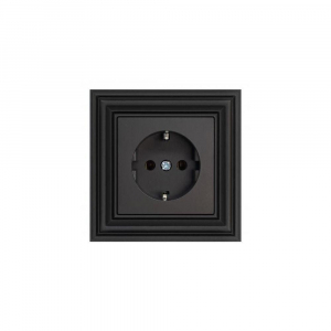Розетка 2P+E Liregus Retro со шторками черный матовый 29-222