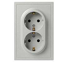 Розетка ЭРА Galaxy 15-2105-03 с заземлением двойная 2X2P+E Schuko со шторками IP20 16А-250В алюминий Б0070701