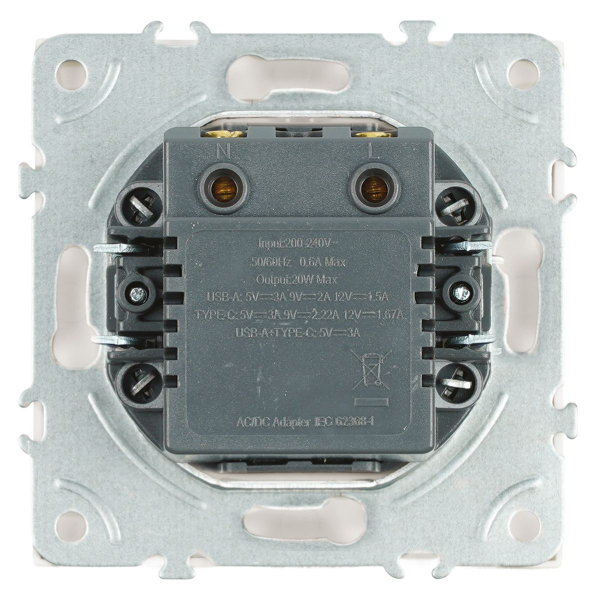 Розетка двухместная USB + Type C Stekker Эмили белый фарфор RST10-5115-01 49879