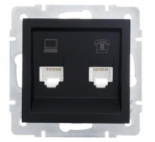 Розетка 2-ая комп. + тел. Lezard Vesna черная 742-4288-143