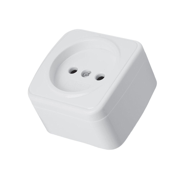 Розетка накладная 1-местная б/з Stekker, PST10-501-20, пластик АВS, 250В, 16А, IP20 Basic, белый 50074