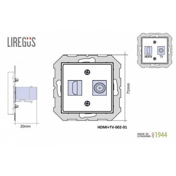 Розетка HDMI/TV оконечная Liregus Epsilon антрацит 28-1132 Розетка HDMI/TV оконечная Liregus Epsilon антрацит 28-1132