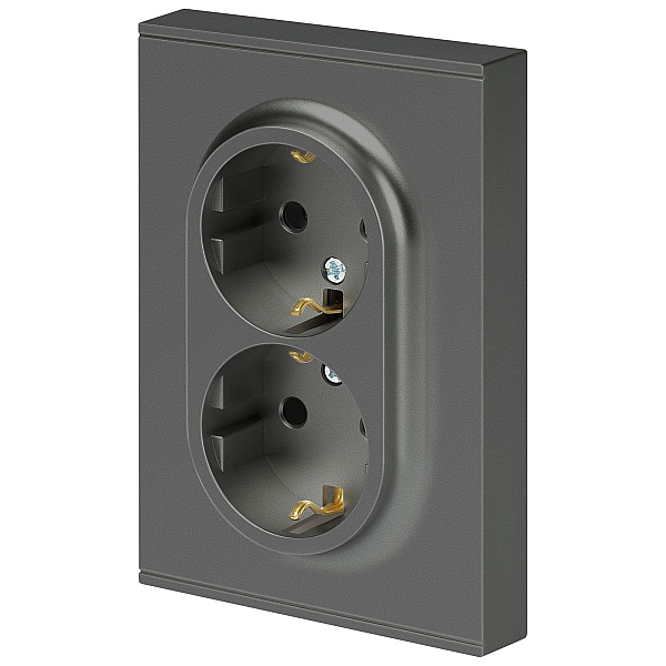 Розетка ЭРА Arktik 16-2105-06 двойная с заземлением 2X2P+E Schuko со шторками 16А-250В графит Б0070459
