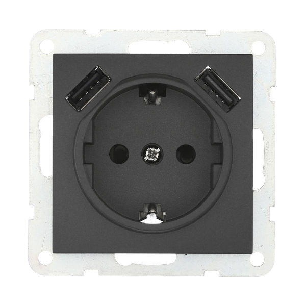 Розетка LK Studio с з/к + 2хUSB разъема, 2А (черный бархат) LK60 868008-1 Розетка LK Studio с з/к + 2хUSB разъема, 2А (черный бархат) LK60 868008-1