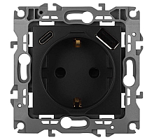 Розетка ЭРА Серия 12 12-4108-05 2P+E 16A-250В со шторками с USB type-A+C 5В-3А антрацит Б0067707