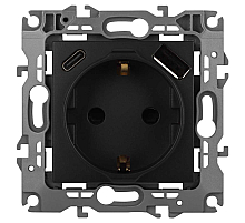 Розетка ЭРА Серия 12 12-4108-05 2P+E 16A-250В со шторками с USB type-A+C 5В-3А антрацит Б0067707
