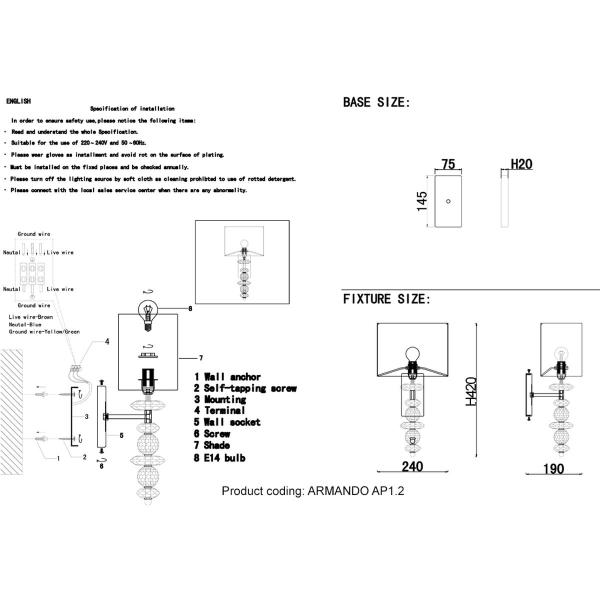 Бра Crystal Lux ARMANDO AP1.2 CHROME
