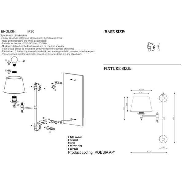 Бра Crystal Lux Poesia AP1 Chrome