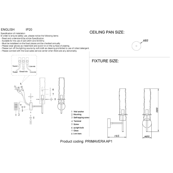 Бра Crystal Lux Primavera AP1 Gold