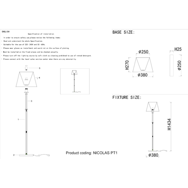 Торшер Crystal Lux Nicolas PT1 Gold/White