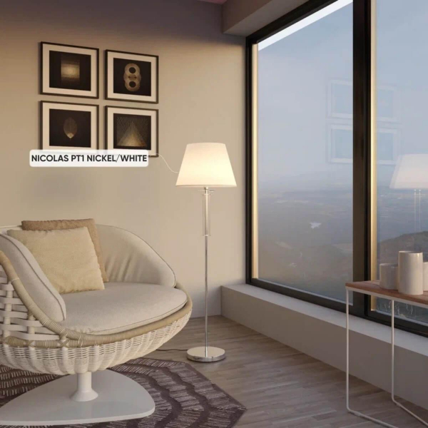 Торшер Crystal Lux Nicolas PT1 Nickel/White Торшер Crystal Lux Nicolas PT1 Nickel/White