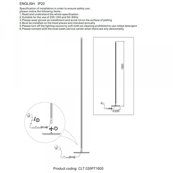 Торшер Crystal Lux CLT 035PT1600 GO Торшер Crystal Lux CLT 035PT1600 GO
