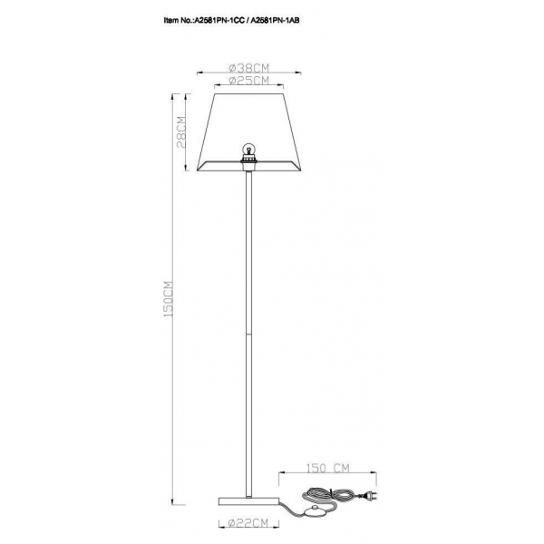 Торшер Arte Lamp Elba A2581PN-1AB Торшер Arte Lamp Elba A2581PN-1AB