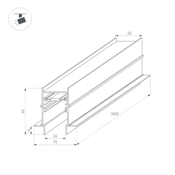 Магнитный встраиваемый шинопровод Arlight Mag-Track-4560-FDW-3000 (BK) 034680 Магнитный встраиваемый шинопровод Arlight Mag-Track-4560-FDW-3000 (BK) 034680