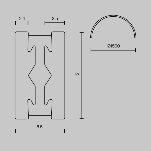 Шинопровод круглый из полукругов 1500мм Maytoni Technical FLARITY Busbar trunkings Flarity TRX154-2SR-D1500-BS