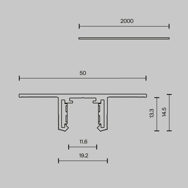 Шинопровод 2м Exility X встраиваемый под ГКЛ 12,5мм Maytoni Technical EXILITY X Busbar trunkings Exility X TRX239-422.12B