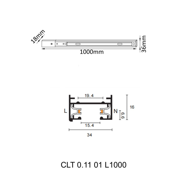 Шинопровод однофазный с питанием и заглушкой Crystal Lux CLT 0.11 01 L1000 BL
