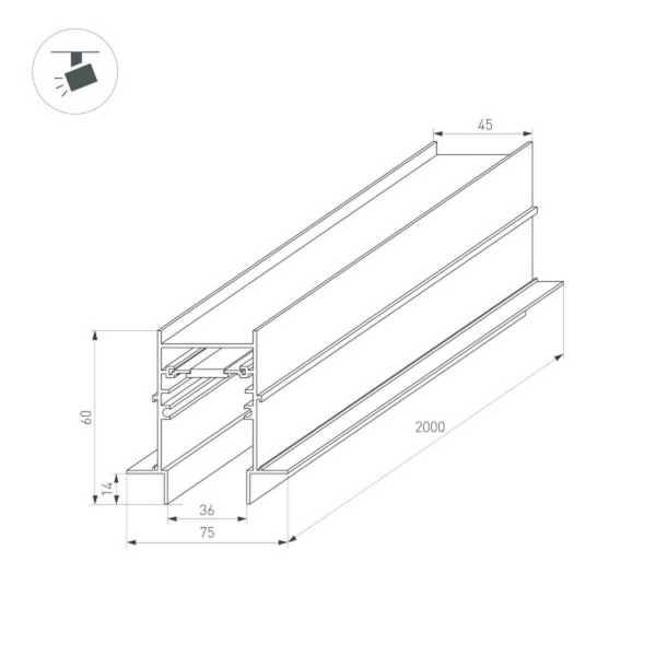 Шинопровод магнитный встраиваемый Arlight MAG-TRACK-4560-FDW-2000 BK 034679 Шинопровод магнитный встраиваемый Arlight MAG-TRACK-4560-FDW-2000 BK 034679