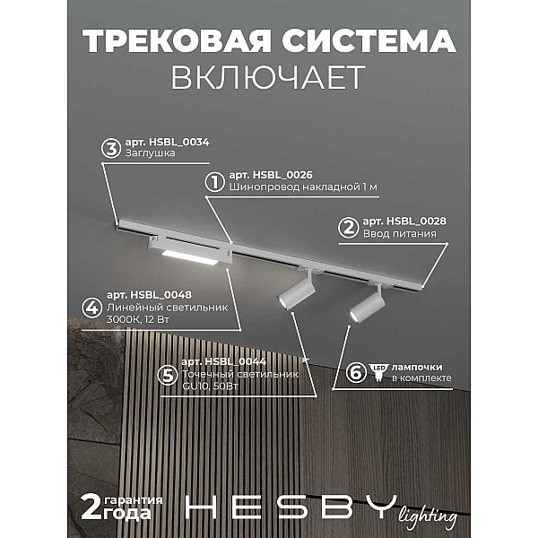 Накладная однофазная трековая система Hesby Lighting Skylite №5 со светильниками HSBL_kompl_S005_NI1W3K