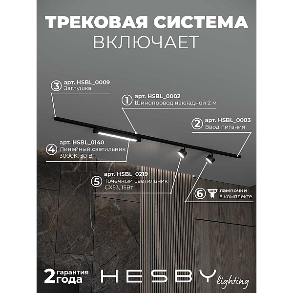 Накладная однофазная трековая система Hesby Lighting Skylite №14 со светильниками HSBL_kompl_S014_NI2B3K