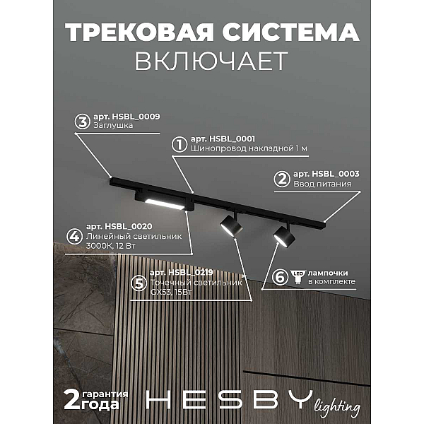 Накладная однофазная трековая система Hesby Lighting Skylite №14 со светильниками HSBL_kompl_S014_NI1B3K
