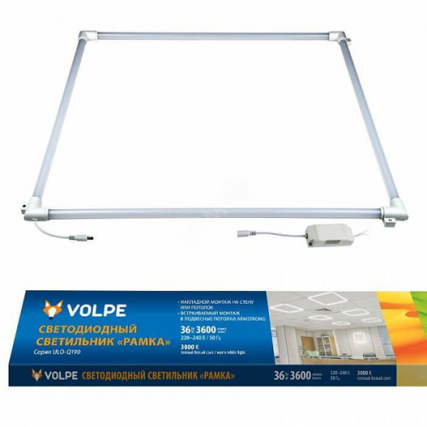Встраиваемый светодиодный светильник Volpe ULO-Q190 6060-36W/3000K White UL-00004085 Встраиваемый светодиодный светильник Volpe ULO-Q190 6060-36W/3000K White UL-00004085