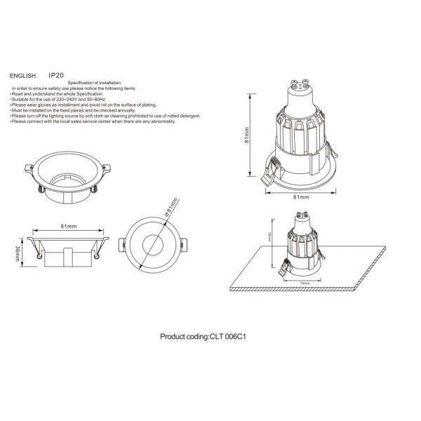 Встраиваемый светильник Crystal Lux CLT 006C1 BL Встраиваемый светильник Crystal Lux CLT 006C1 BL