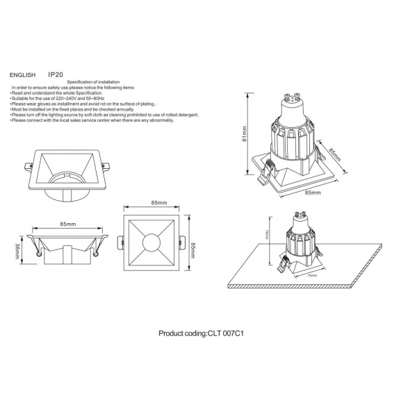 Встраиваемый светильник Crystal Lux CLT 007C1 WH Встраиваемый светильник Crystal Lux CLT 007C1 WH