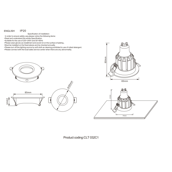 Встраиваемый светильник Crystal Lux CLT 032C1 BL