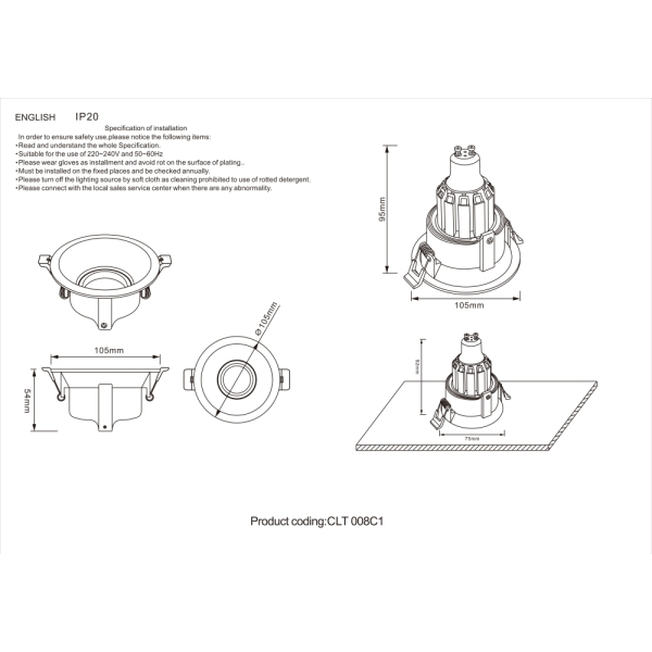 Встраиваемый светильник Crystal Lux CLT 008C1 BL