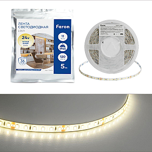 Светодиодная лента Feron 11W/m 120LED/m 2835SMD теплый белый 5М LS511 51634