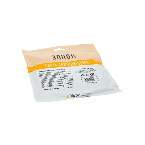 Светодиодная лента SWG 24W/m 240Led/m 3014SMD теплый белый 5M SWG4240-12-24-WW-M 009470