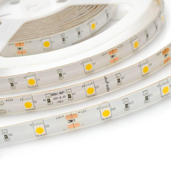 Светодиодная влагозащищенная лента Apeyron 7,2W/m 30Led/m 5050SMD дневной белый 5M 00-150 Светодиодная влагозащищенная лента Apeyron 7,2W/m 30Led/m 5050SMD дневной белый 5M 00-150