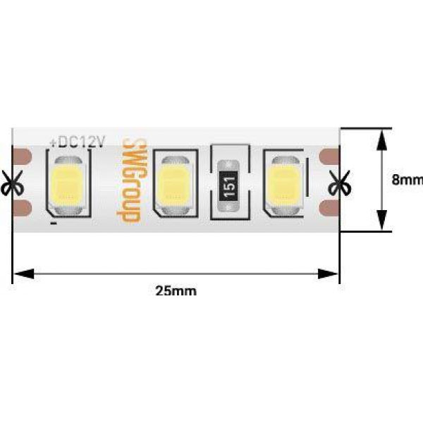 Светодиодная влагозащищенная лента SWG 9,6W/m 120LED/m 2835SMD теплый белый 5M 001697 Светодиодная влагозащищенная лента SWG 9,6W/m 120LED/m 2835SMD теплый белый 5M 001697